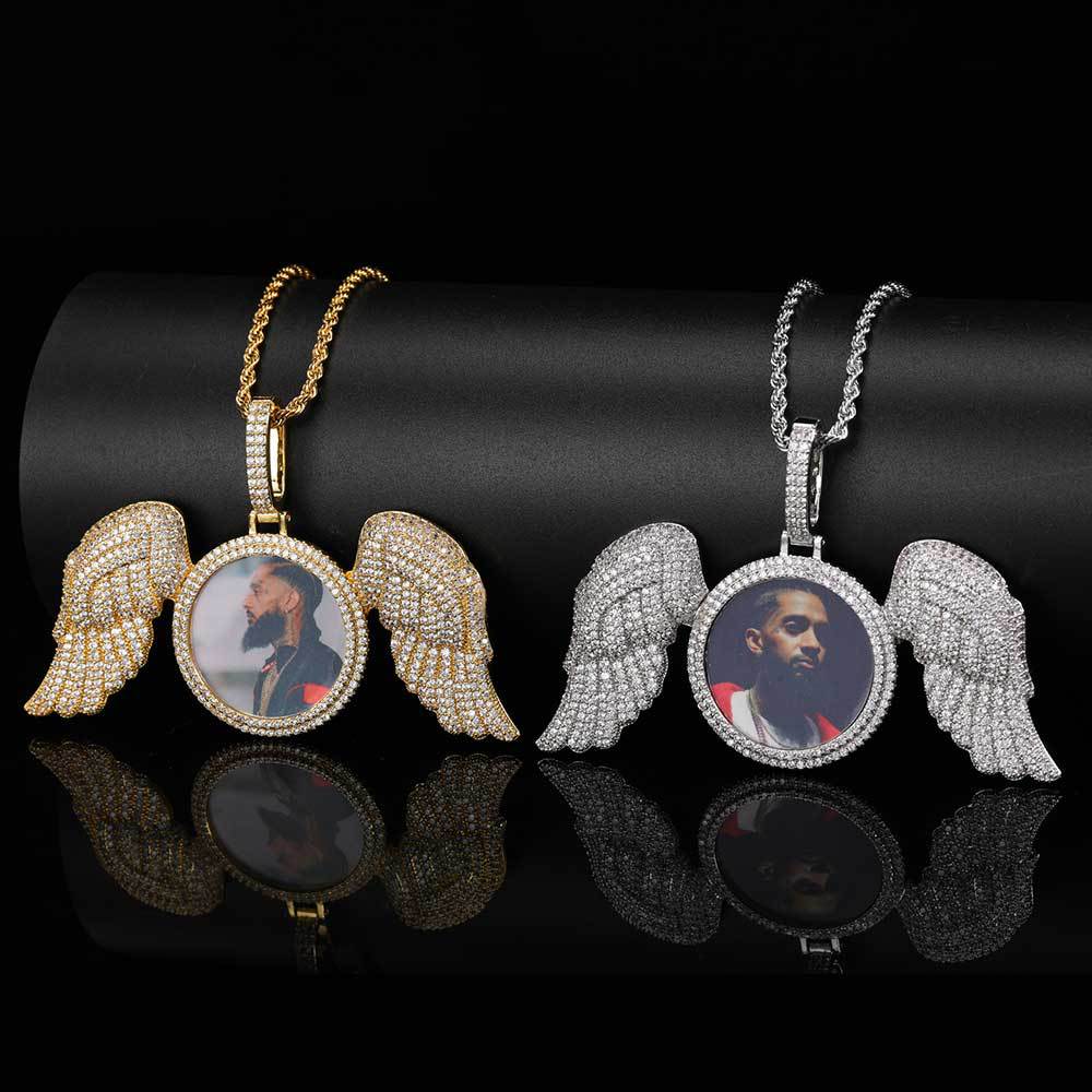 Custom Wing With Round Photo Pendant