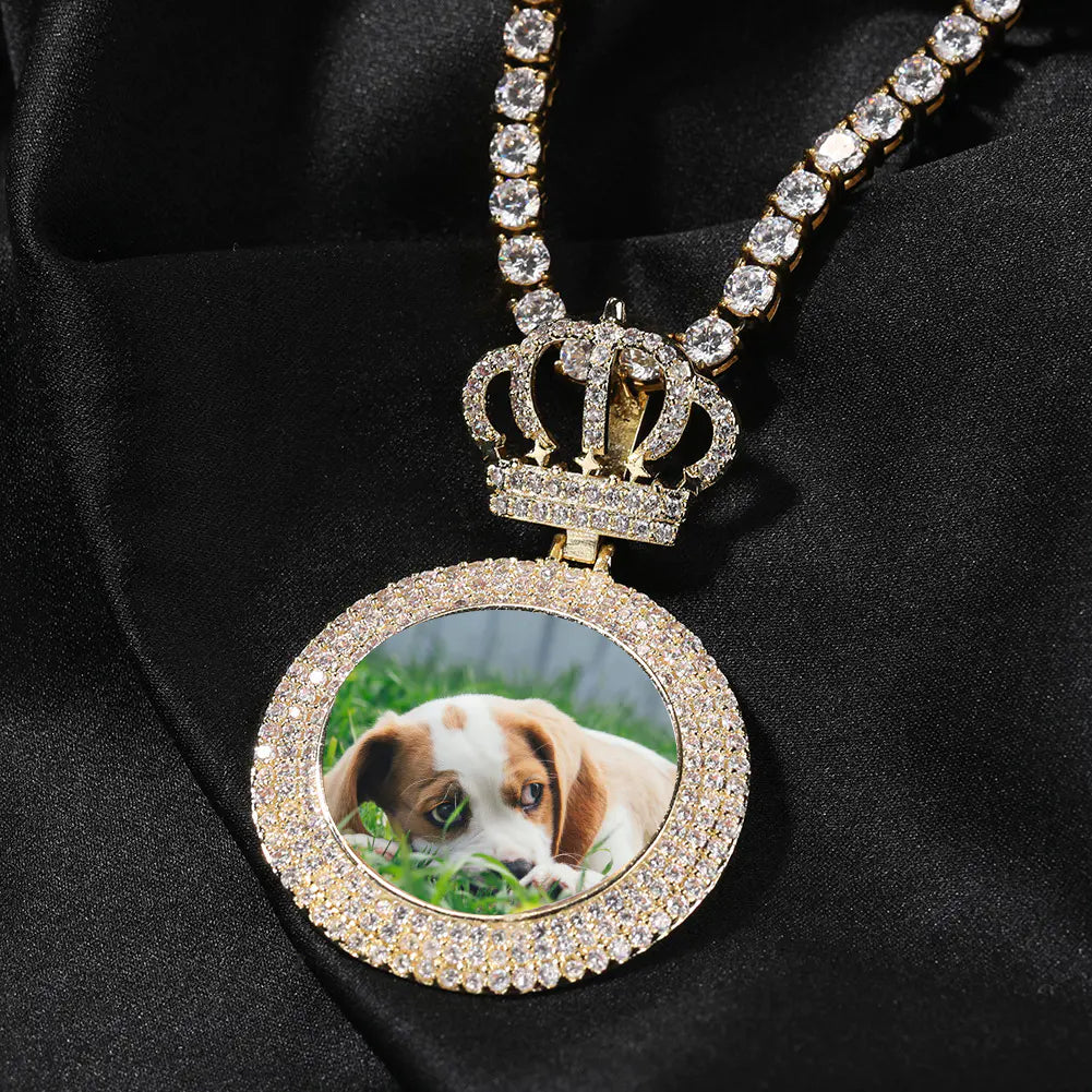 Custom Crown Bail Round Photo Pendant