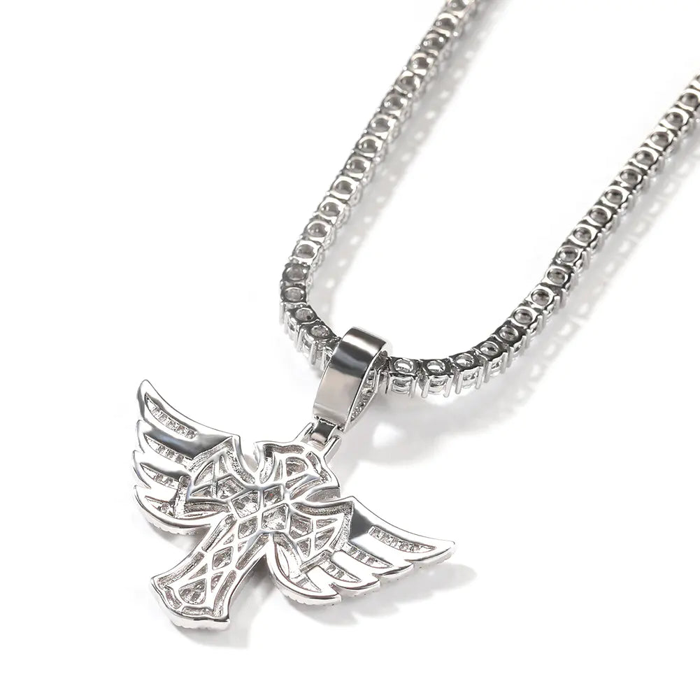 Iced Baguette Wing Cross Pendant