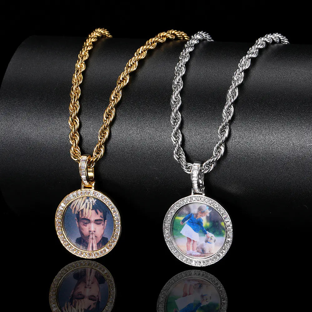 Custom Baguette Round Photo Pendant