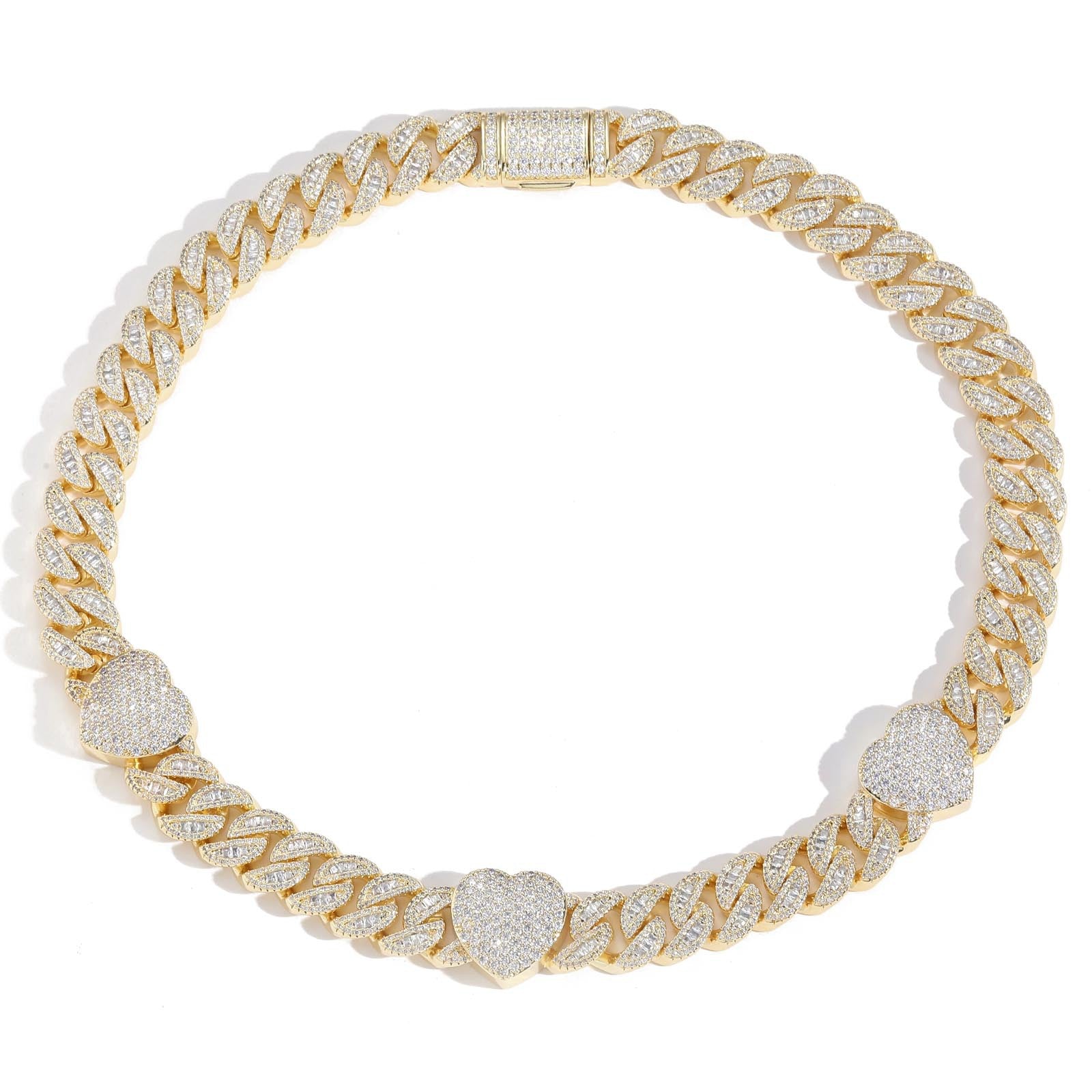 Iced Heart Baguette Cuban Link Chain