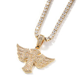 Iced Baguette Wing Cross Pendant