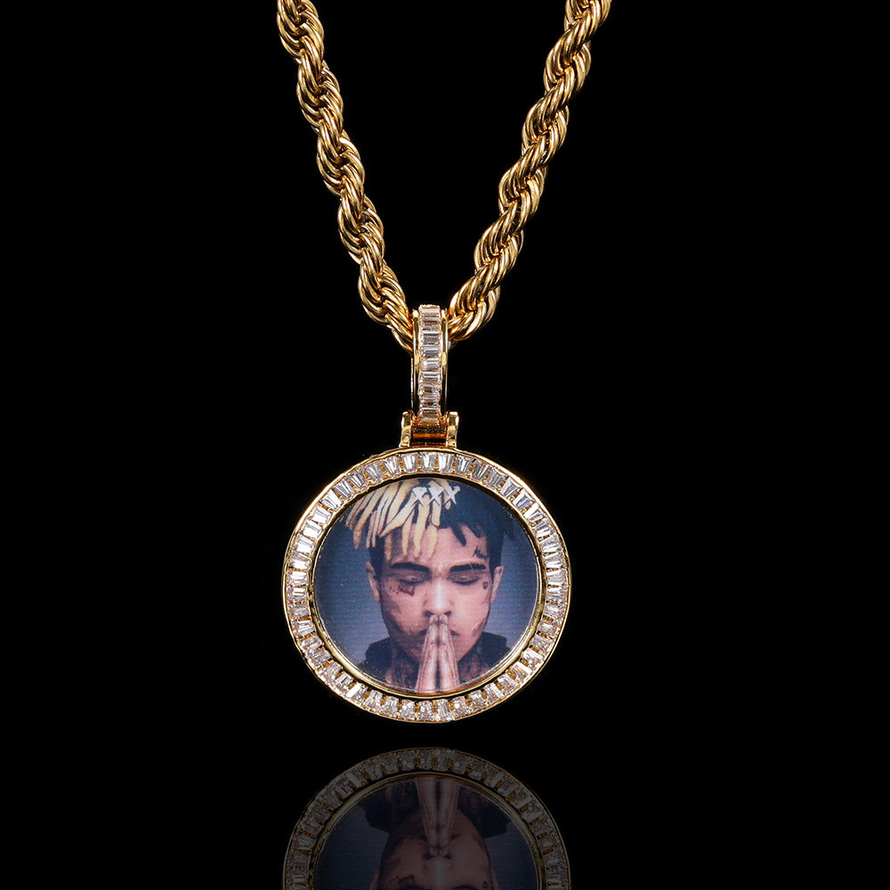 Custom Baguette Round Photo Pendant