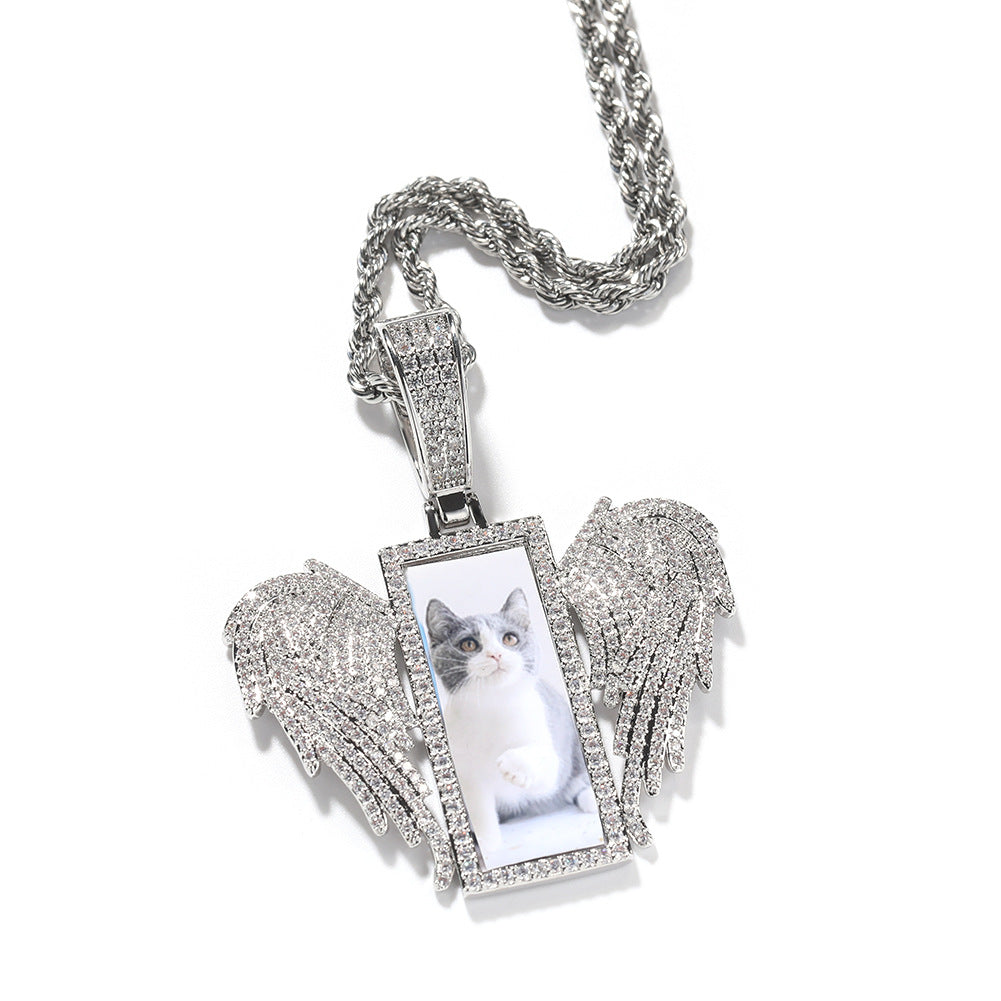 Custom Square With Wing Photo Pendant