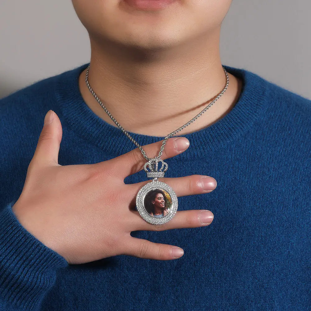 Custom Crown Bail Round Photo Pendant