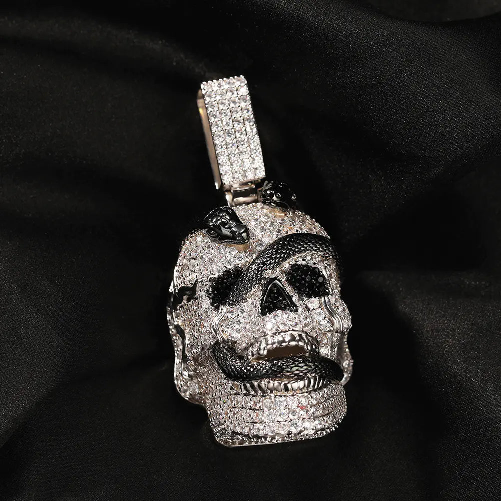 Iced Snake Skull Head Pendant