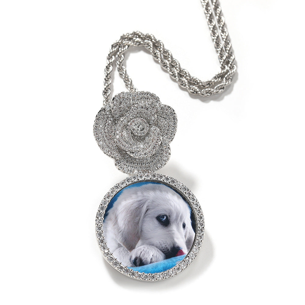 Custom Rose Bail Round Photo Pendant