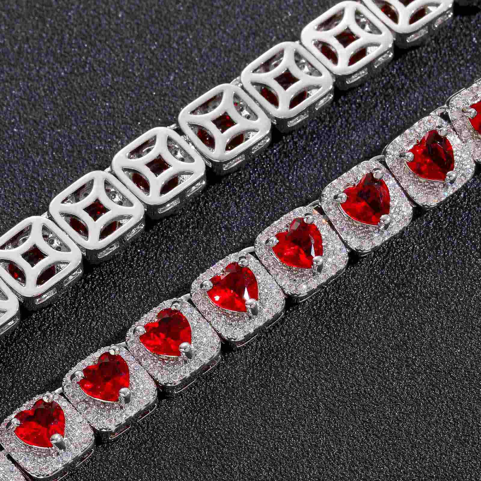 Iced Red Heart Clustered Tennis Chain