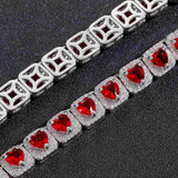 Iced Red Heart Clustered Tennis Chain