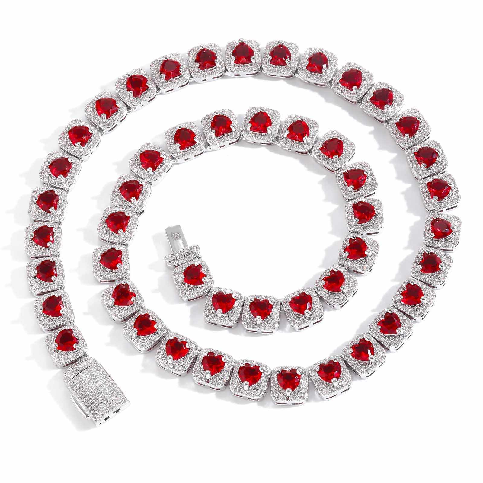 Iced Red Heart Clustered Tennis Chain