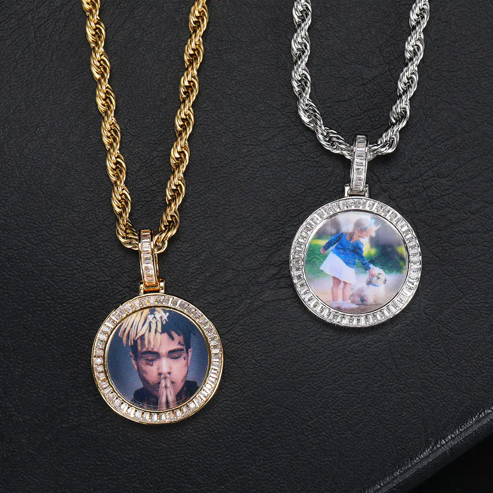 Custom Baguette Round Photo Pendant