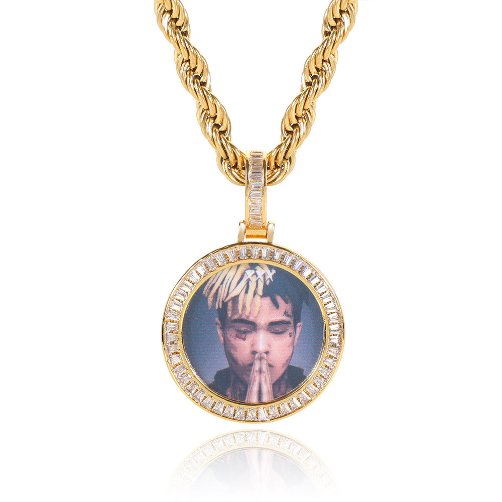 Custom Baguette Round Photo Pendant