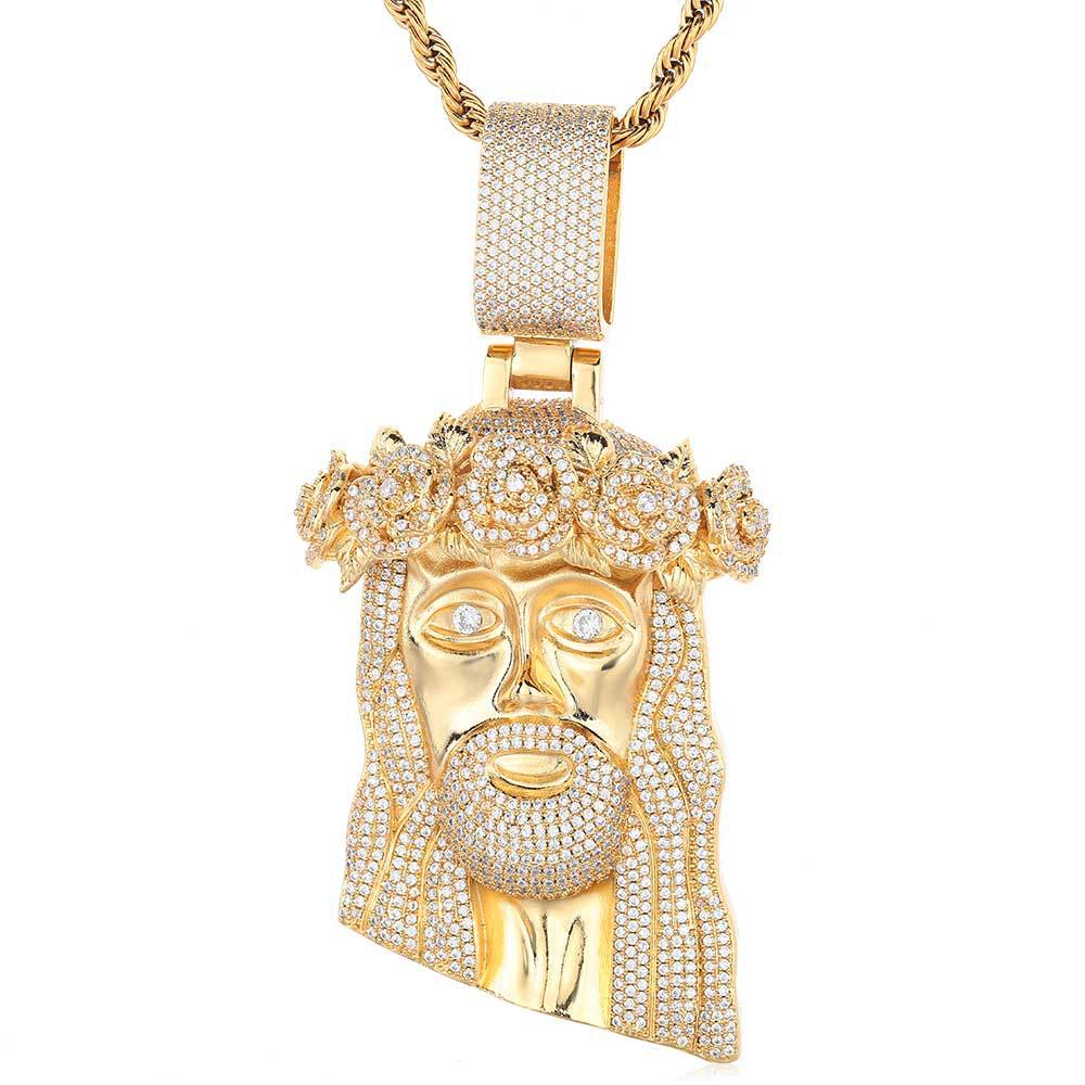 Iced Rose Crown Jesus Pendant