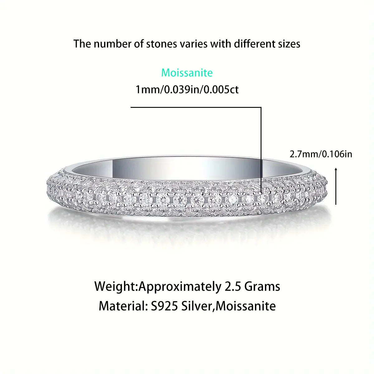 S925 Moissanite Pave Set Eternity Ring