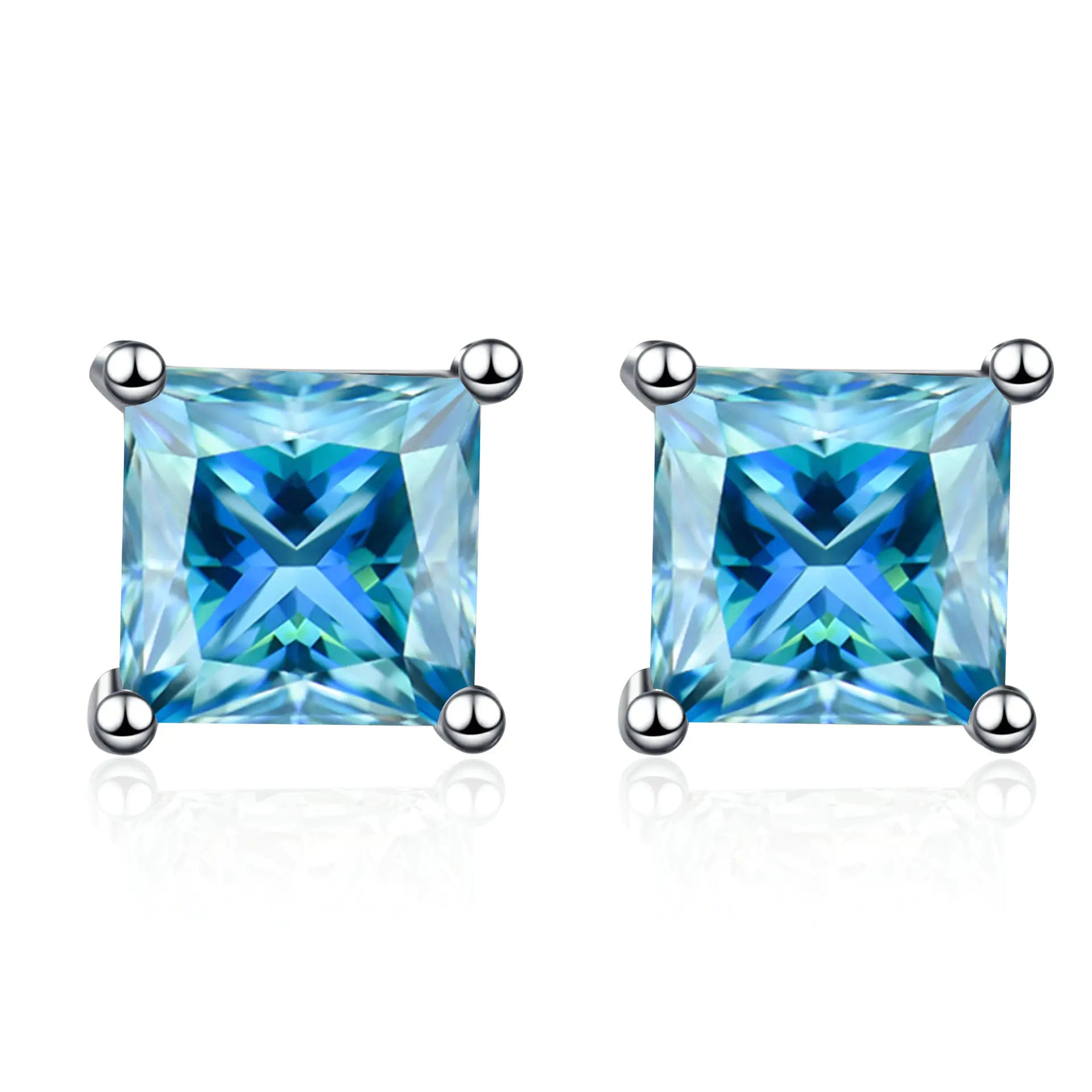 S925 Moissanite Princess Cut Stud Earrings