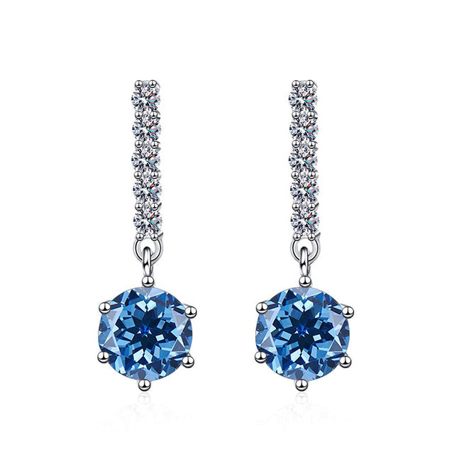 S925 Moissanite Round Cut Dangly Earrings