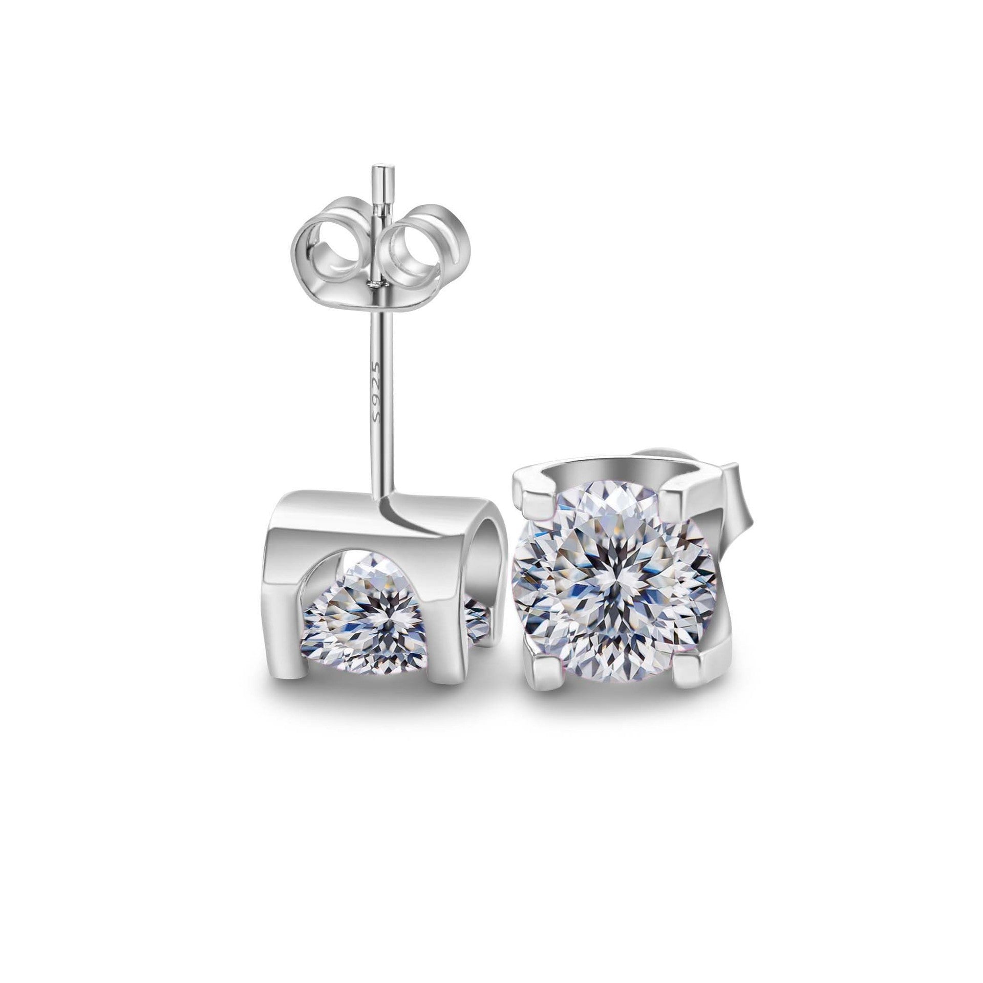 S925 Moissanite Round Cut Stud Earrings