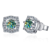 S925 Moissanite Round Cut Square Stud Earrings