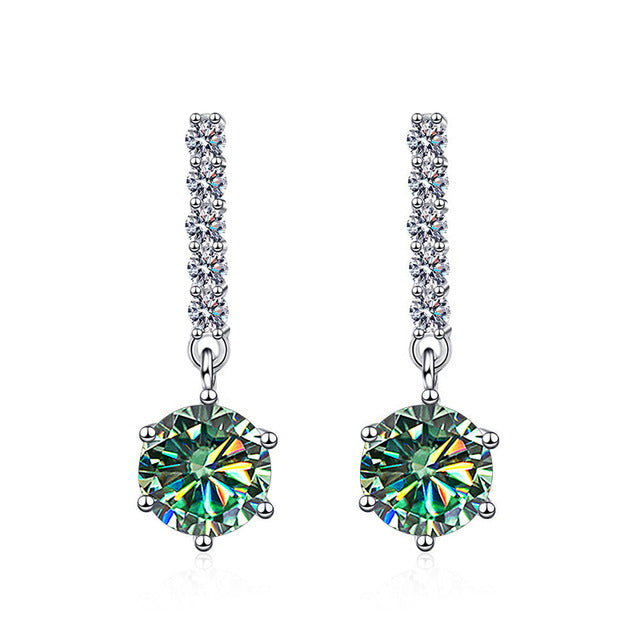 S925 Moissanite Round Cut Dangly Earrings