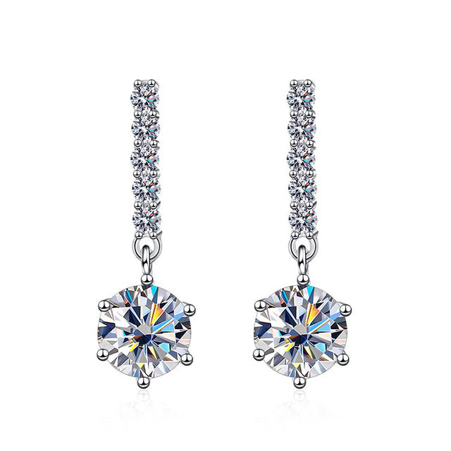 S925 Moissanite Round Cut Dangly Earrings