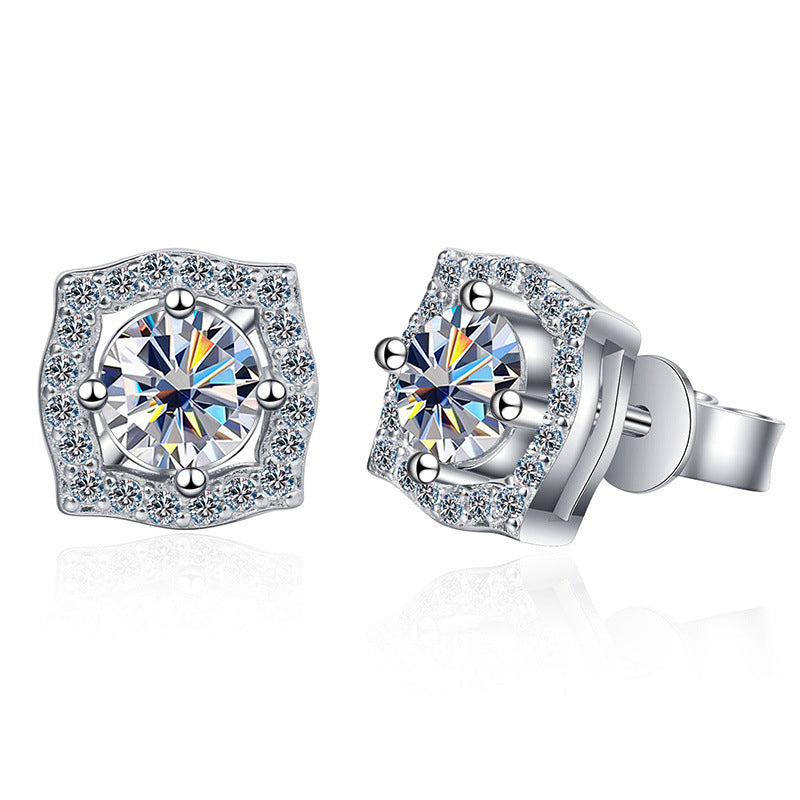 S925 Moissanite Round Cut Square Stud Earrings