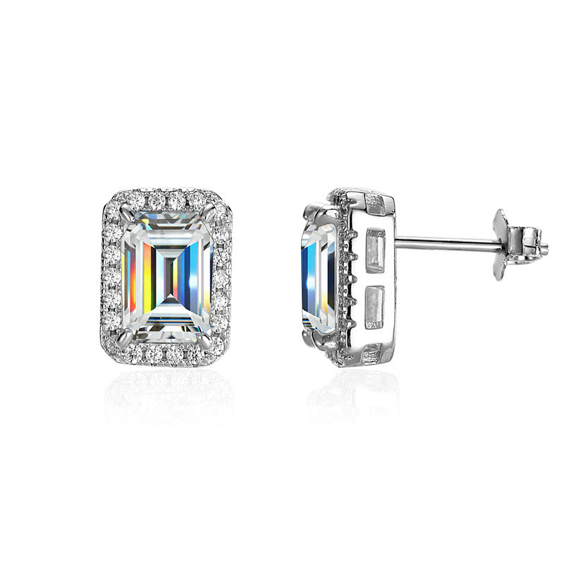 S925 Moissanite Emerald Cut Hola Stud Earrings