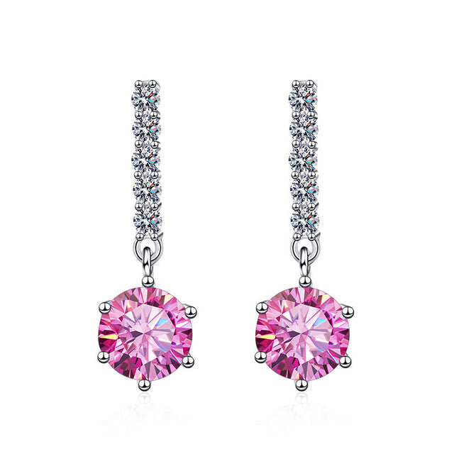 S925 Moissanite Round Cut Dangly Earrings