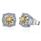 S925 Moissanite Round Cut Square Stud Earrings