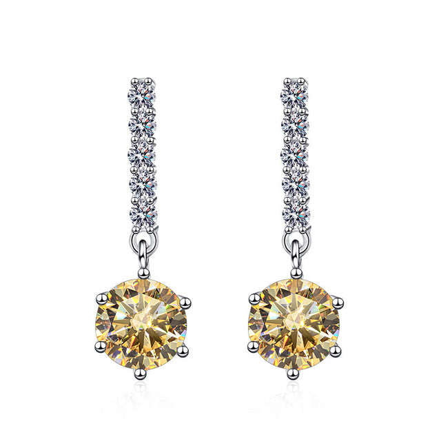 S925 Moissanite Round Cut Dangly Earrings